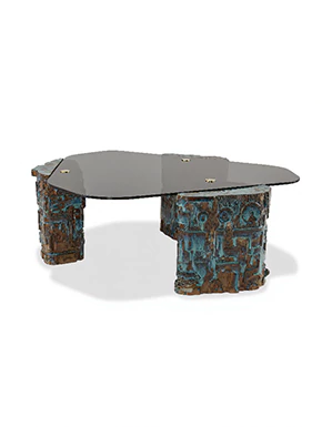 青花脚黑玻璃桌